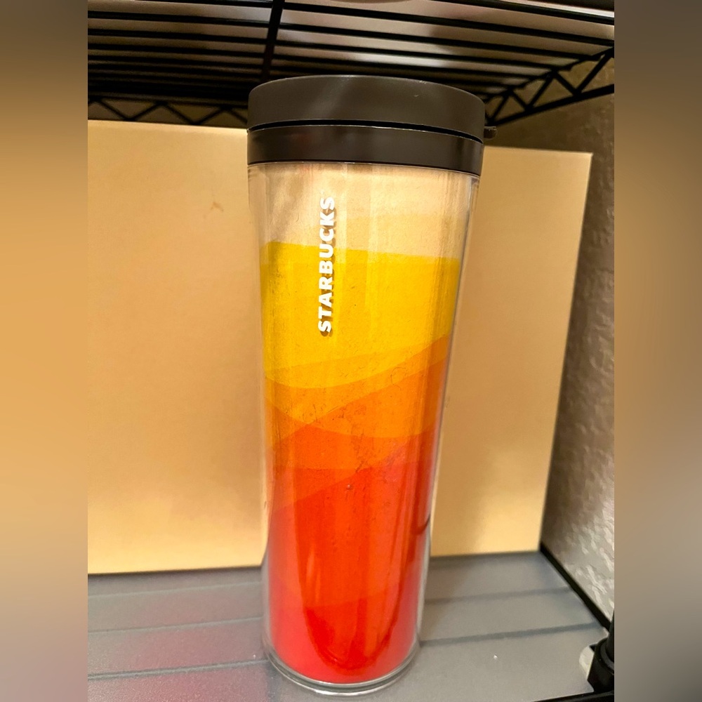 Used Starbucks New 2012 Orange Sunset Sunrise 16oz Hot Bev Travel Tumbler w/lid